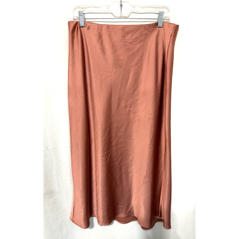 Victoria's Secret Women's Size Large Rust Color Pull-On Satin Midi Slip Skirt